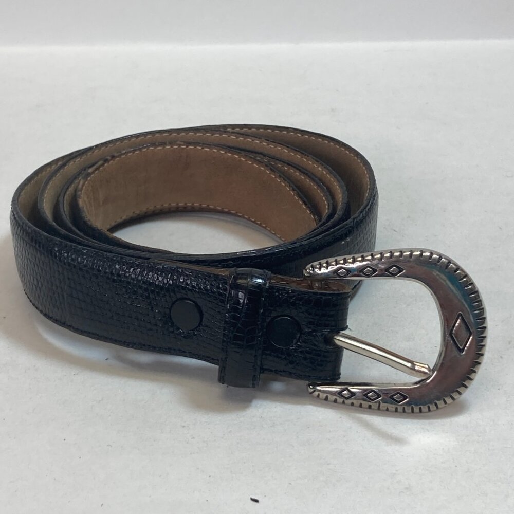 Tiffany & Co Belt Women 36 Genuine Lizard Black Silver Buckle Made in USA